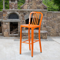 Flash Furniture CH-61200-30-OR-GG 30" Metal Stool with Back in Orange